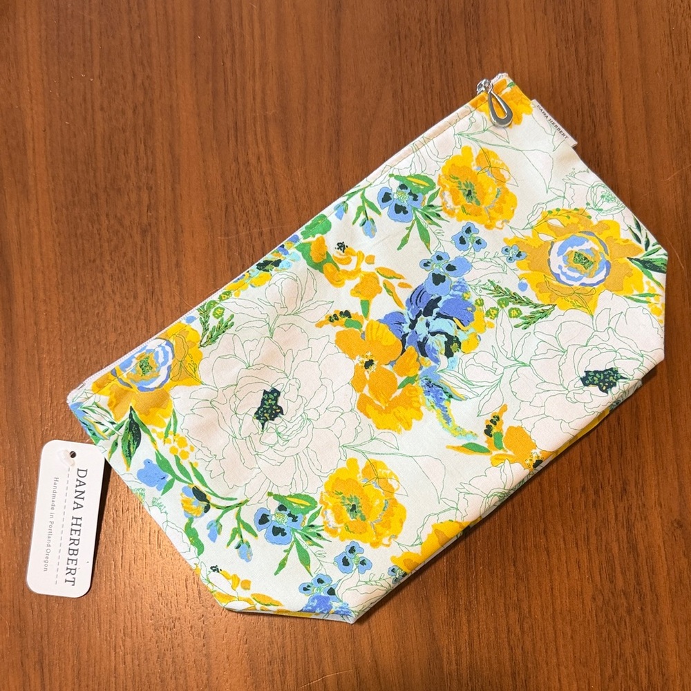 NWT | Floral Cosmetic Bag - Yellow and Blue | Dana Herbert | Small